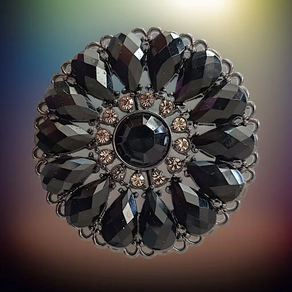 Premier Designs Sunflower Brooch Pendant Pin‎ Black Rhinestone Flower Sparkler